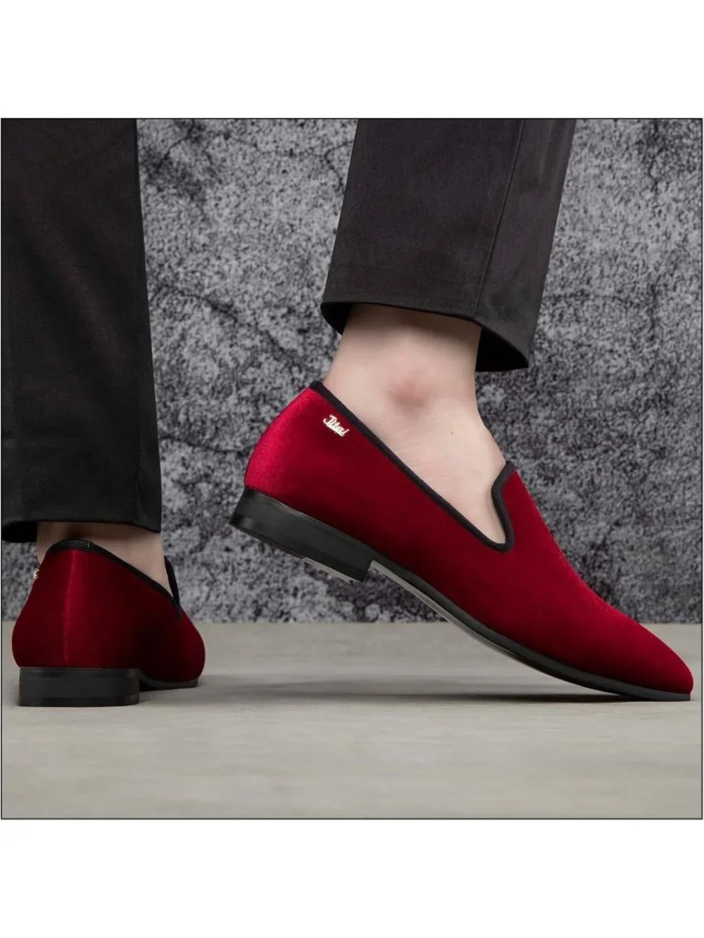JITAI Men's Red Velvet Loafers Penny Slip On Tuxedo Wedding Fashion Prom Shoes